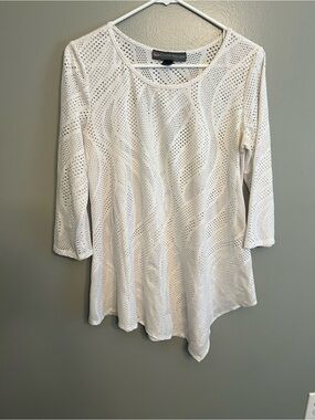 White Eyelet Knit Scoop Neck Top